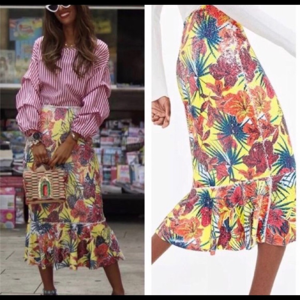 Zara blogger favorite tropical sequin skirt